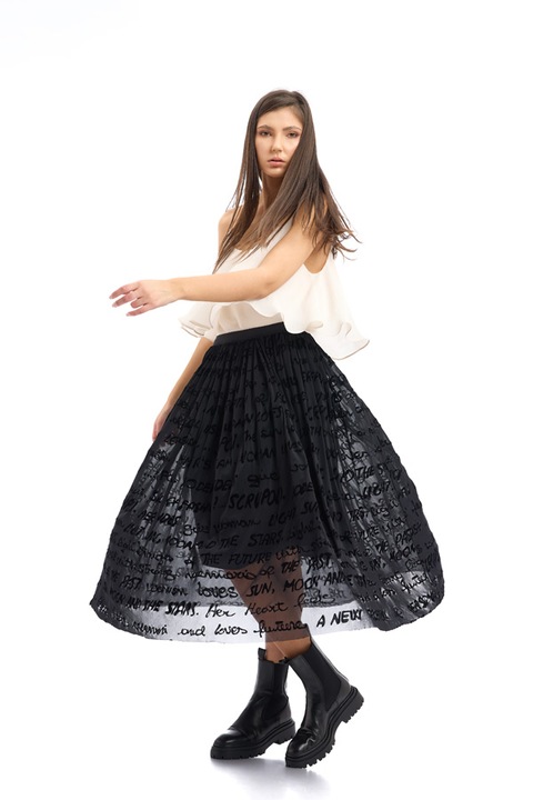 Fusta dama, RVL Fashion, imprimata, tul, negru