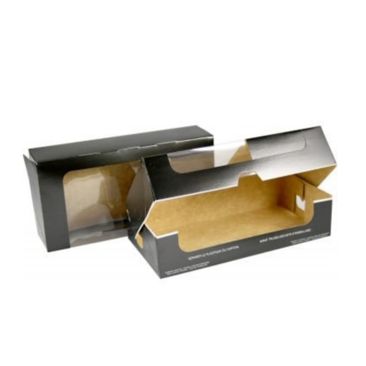 Set cutii din carton negre pentru prajituri, 50 buc, dimensiune 20x10x4,5 cm