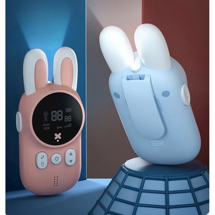 2 db interaktív játék készlet Walkie-Talkie gyerekeknek zseblámpával, ütésálló, rózsaszín/kék