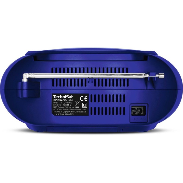 Радио Technisat DigitRadio 1990 USB, Bluetooth, 3,5 mm жак, FM/RDS, DAB+, CD, Син/Черен