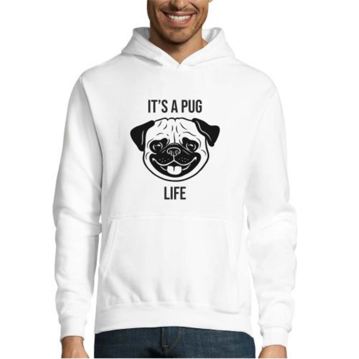 Férfi kapucnis pulóver, "Life", M, fehér