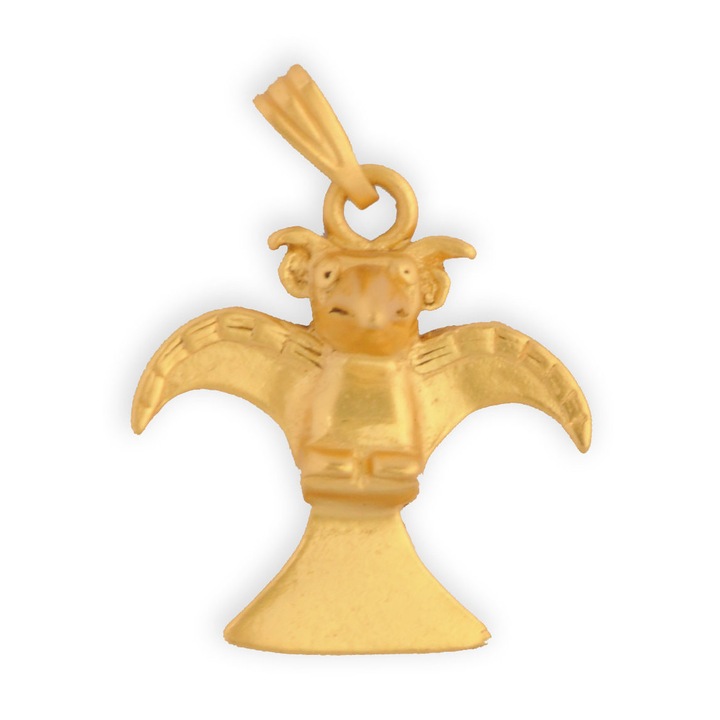 Pandantiv pasare cu coronita, cultura Istmo, placat cu aur de 24 K, lungime 2.25 cm