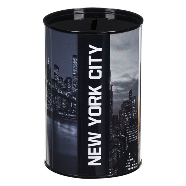 Pusculita Metalica Neagra New York Ø8x13cm