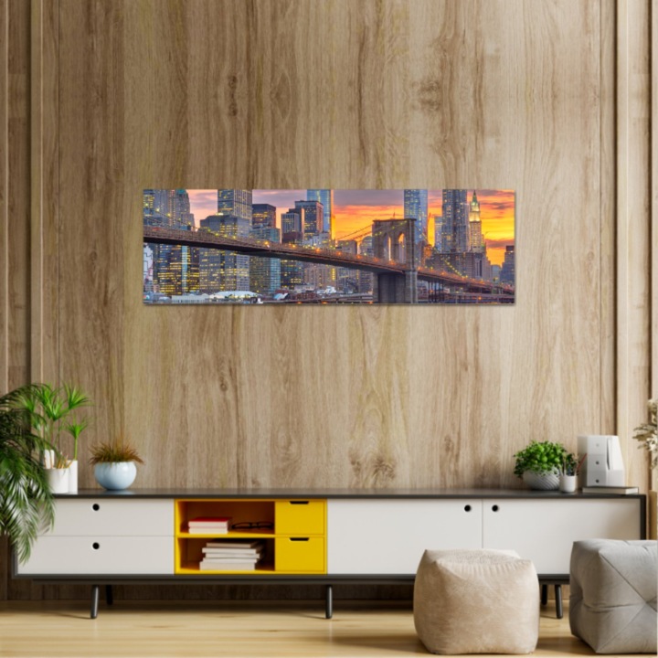 Vászonfestmény, 1 db, Brooklyn Bridge New Yorkból 458, UV nyomat PREMIUM COTTON vászonra (400 g/m2) és fa keretre feszítve (Profil 2X3,6cm), 100x30 cm