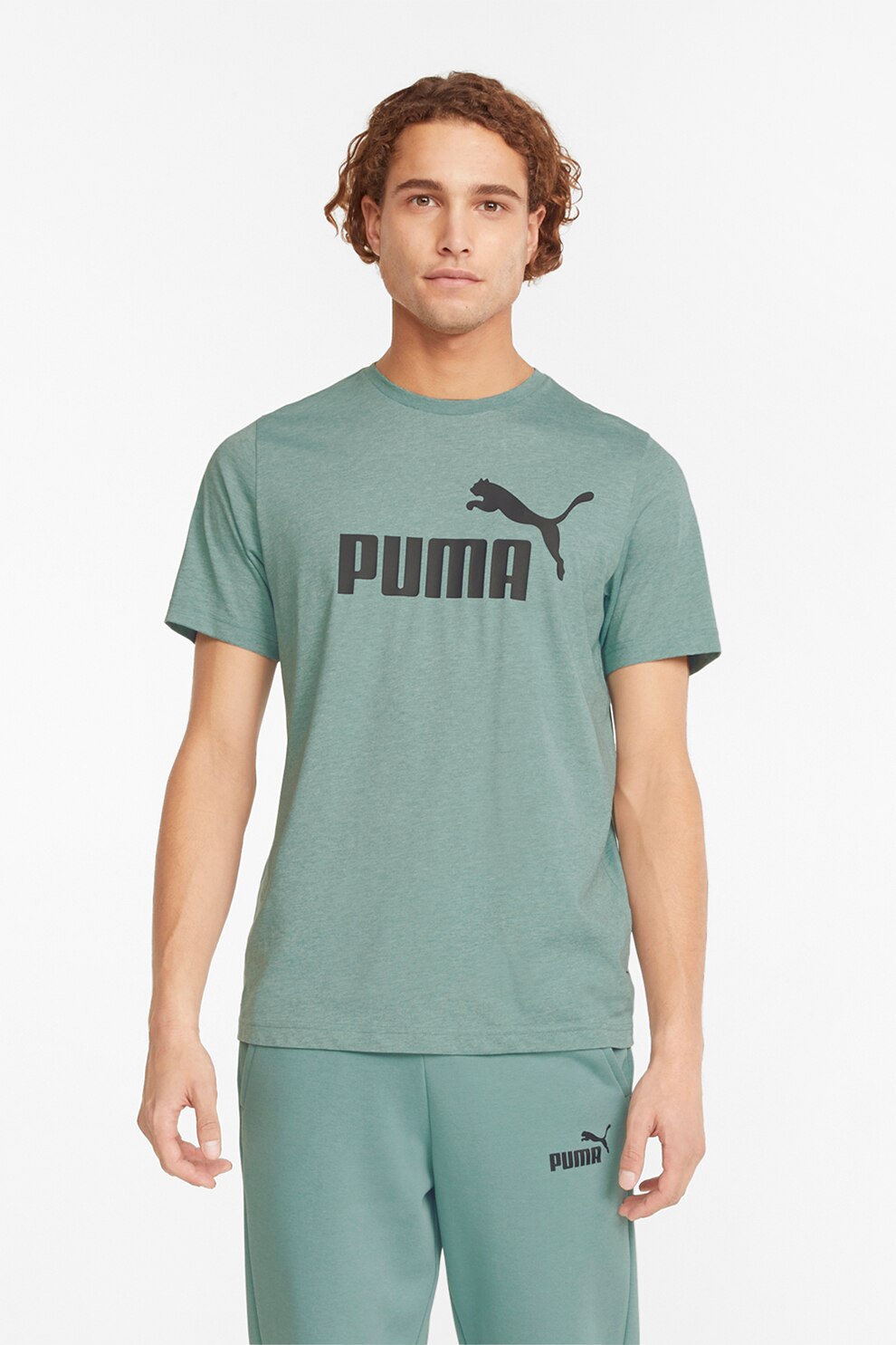 Puma, Тениска Essentials Heather с лого, Зелен меланж, Черен, S - eMAG.bg