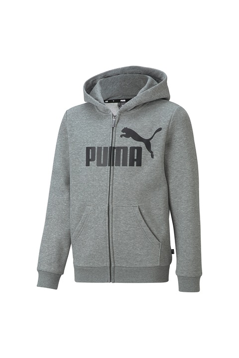 Puma, Hanorac cu logo, fermoar si buzunare oblice ESS, Gri melange/Negru