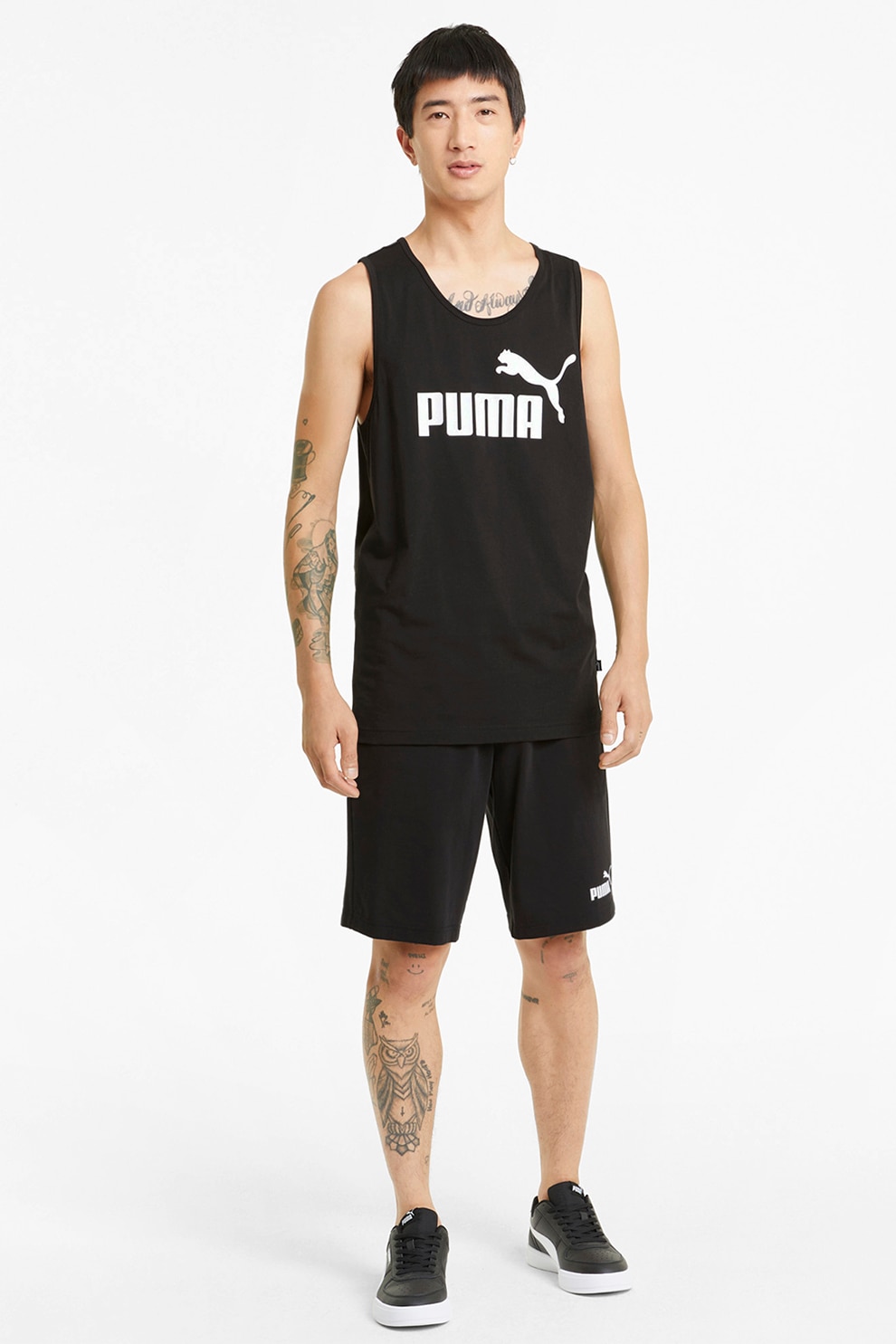 Puma, Топ Essentials със стандартна кройка и лого, Бял, Черен, 2XL ...