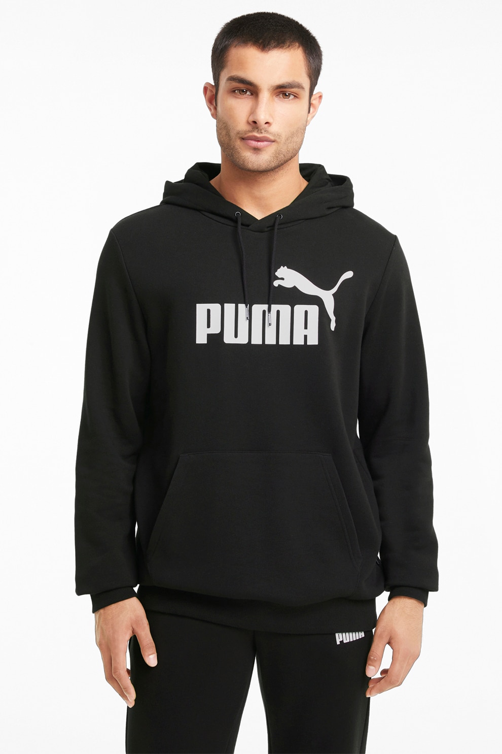 Puma, Hanorac cu imprimeu logo si buzunar kangaroo Essentials, Alb ...