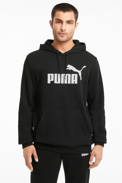 Puma, Худи Essentials с джоб кенгуру и лого, Бял/Черен