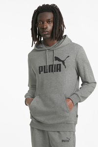 Puma, Hanorac cu imprimeu logo si buzunar kangaroo Essentials, Negru, Gri melange, S