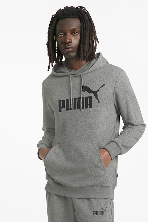 Puma, Худи Essentials с джоб кенгуру и лого, Сив меланж/Черен