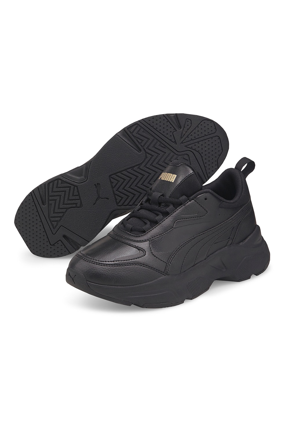Puma, Спортни обувки Cassia от еко кожа, Златист, Черен, 5 - eMAG.bg