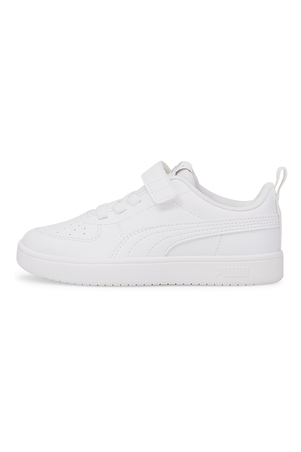 Puma, Pantofi sport Rickie AC+ de piele ecologica cu inchidere velcro, Alb optic, 27.5 EU