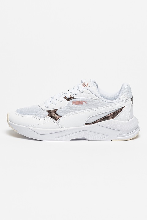 Puma, Pantofi sport de piele ecologica cu insertii de material textil X-Ray Speed Lite, Alb/Auriu rose