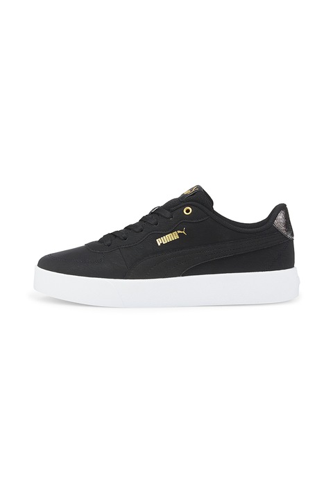 Puma, Pantofi sport low-top din piele ecologica Skye Clean Raw Metallic, Negru/Alb, 4