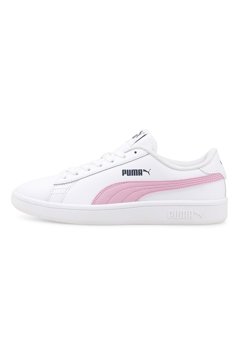 Puma, Pantofi sport de piele Smash v2, Alb/Roz