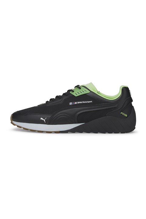 Puma, Pantofi sport de piele ecologica cu garnituri de plasa BMW Speedfusion, Negru/Verde lime