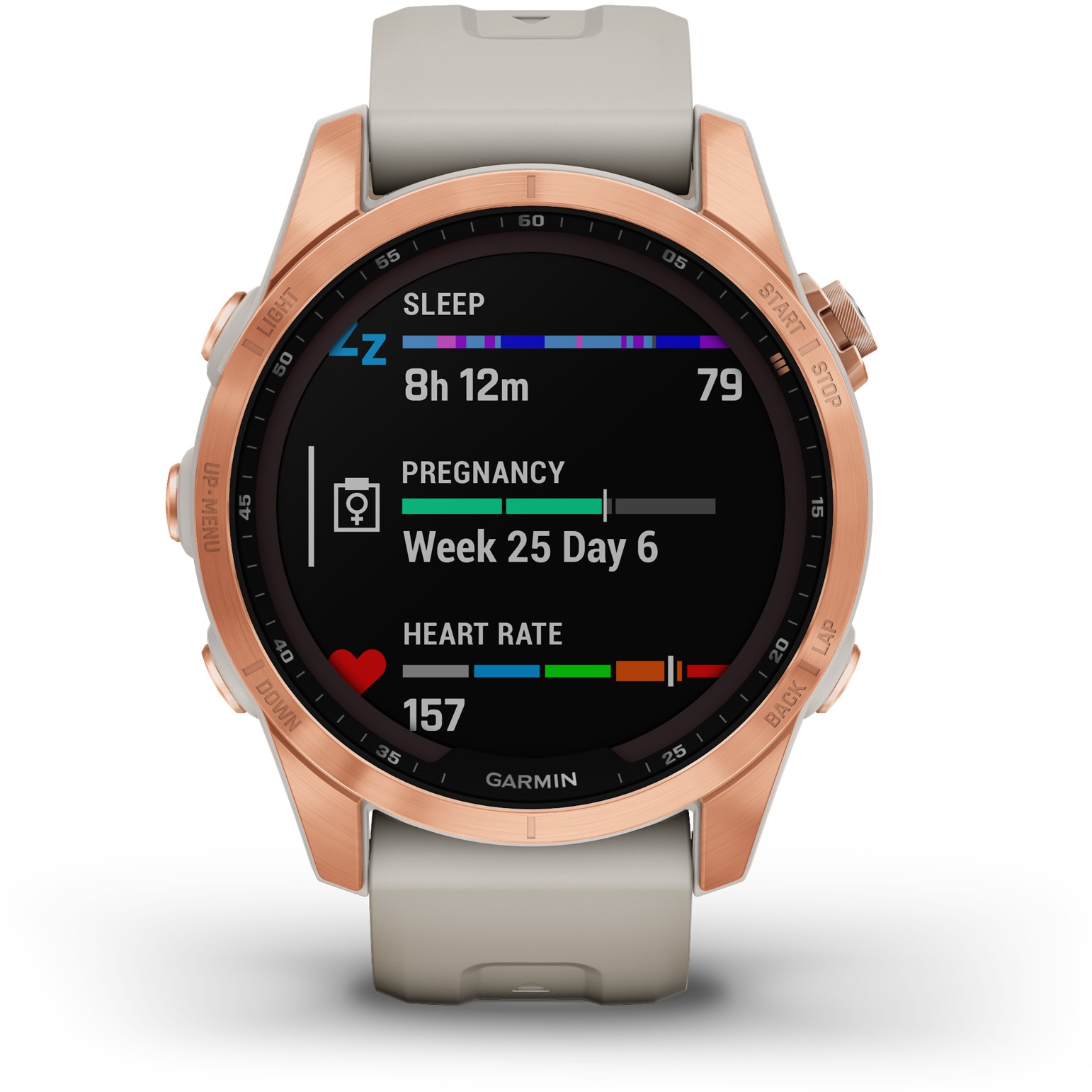 Часовник Smartwatch Garmin Fenix 7S Solar, 42 мм, Silicone strap, Rose Gold/Light Sand