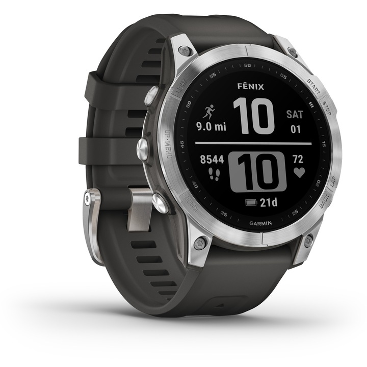 Смарт часовник Garmin Fenix 7, 47 mm, Silicone strap, Silver/Graphite