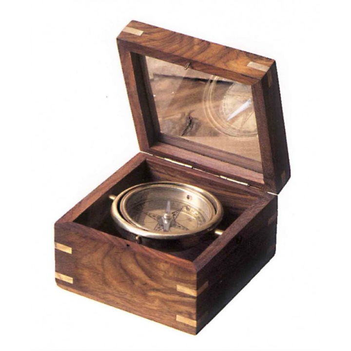 Cutie decorativa cu busola nautica, El Mercader del Mar, 11.5 x 9.7 x 11.5 cm, Maro