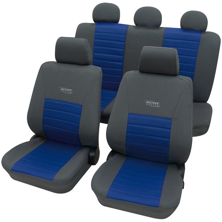 Set huse universale scaune auto Petex Active Sports, 11 piese, albastru cu negru