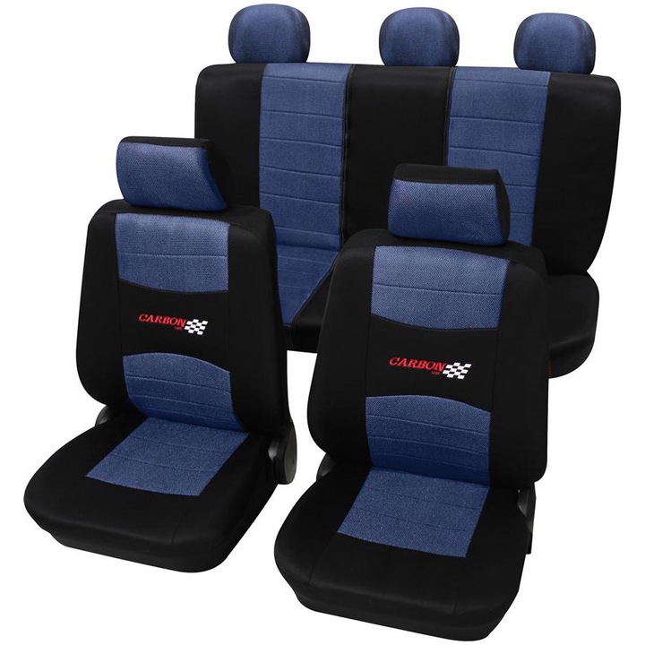 Petex Carbon Univerzális autós üléshuzat szett, 11 db, Kék/Fekete