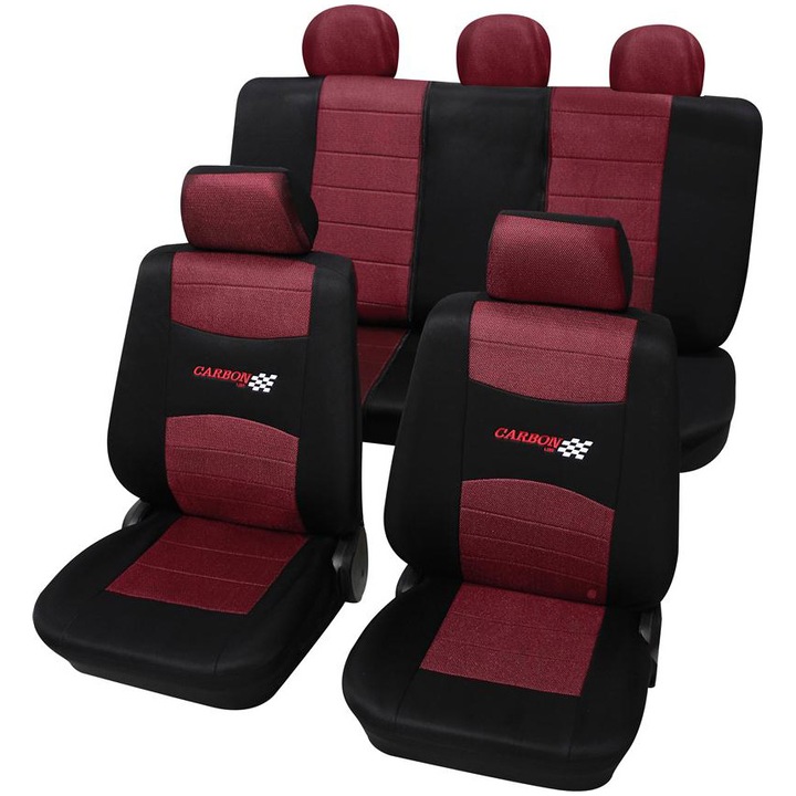 Petex Carbon Univerzális autós üléshuzat készlet, 11 db, Piros