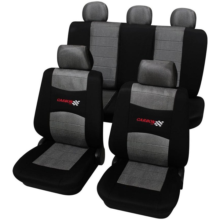 Комплект калъфи за седалки Petex Carbon, Универсални, 11 части, Черен/Сив