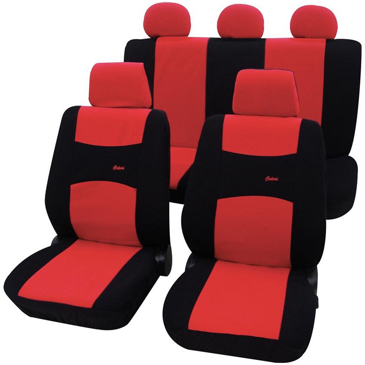 Комплект калъфи за седалки Petex Colori, Универсални, 11 части, Червен/Черен