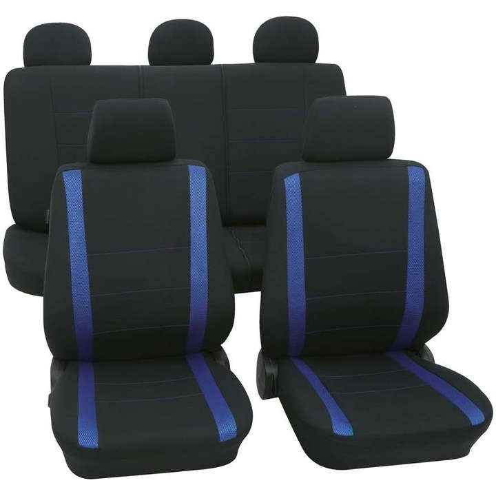 Set huse universale scaune auto Petex Samoa, 11 piese, negru cu albastru