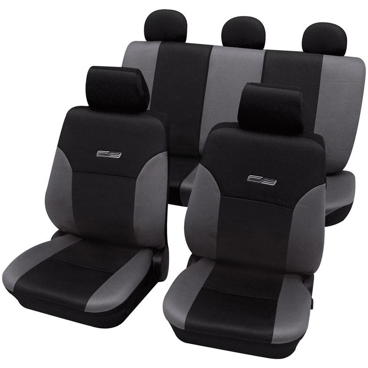 Комплект калъфи за седалки Petex Wave, Универсални, 11 части, Сив/Черен
