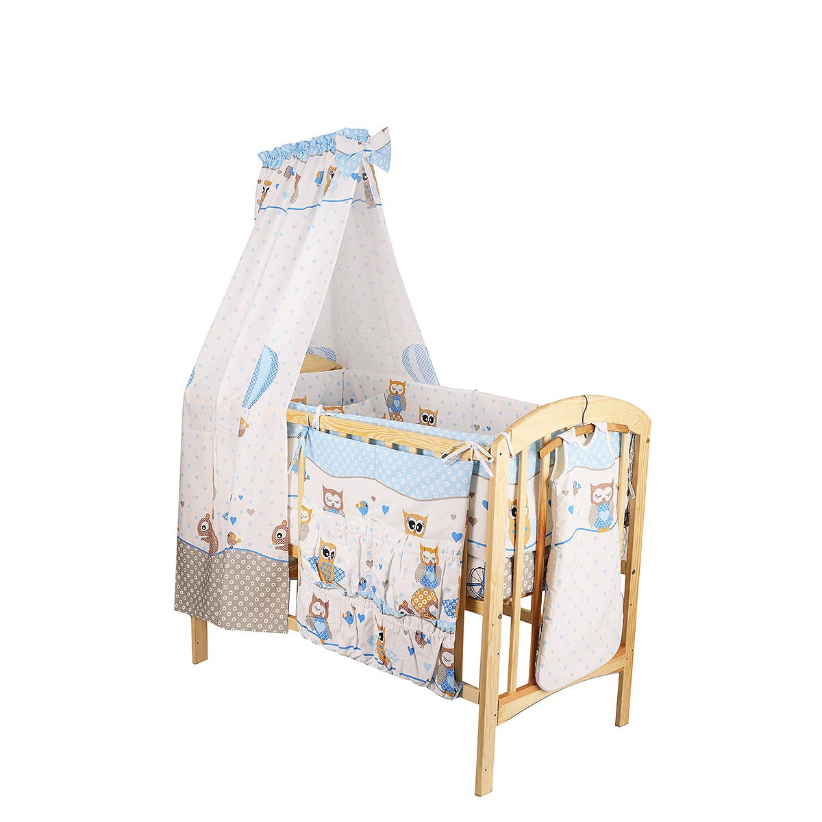 Lenjerie 8 piese, bufnite mari, albastre, 120x60 cm