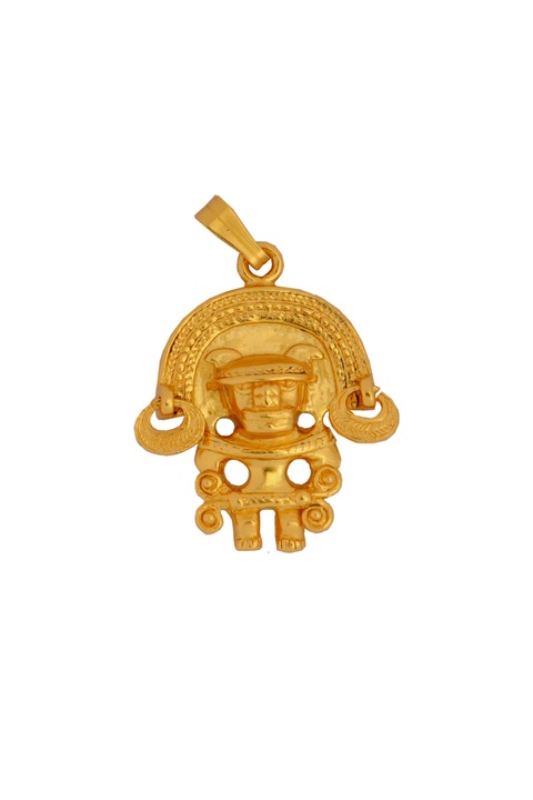 Pandantiv omul jaguar, cultura Tairona, placat cu aur de 24 K, lungime 3.11 cm