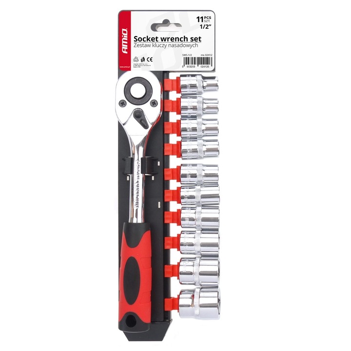 Set 11 piese, cheie cu clichet 1/2, capete chei tubulare,10-24 mm, material chrome-vanadium