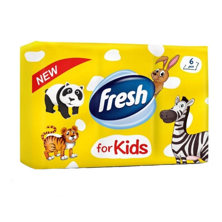 Комплект детски кърпички за нос, Fresh, 3 слоя, 6 опаковки, 60 бр.