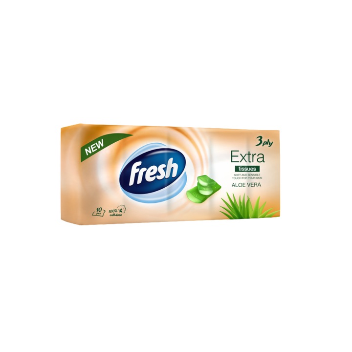 Комплект кърпички за нос Fresh Aloe Vera, 3 слоя, 10 опаковки, 100 бр.