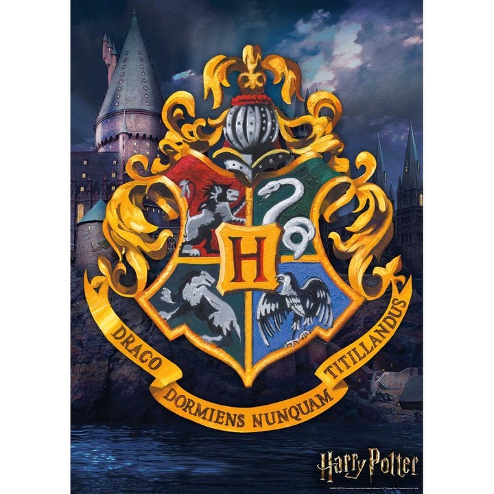 Puzzle Harry Potter Hogwarts Logo, 1000 piese, 71x51cm, Negru