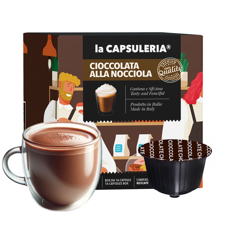 Ciocolata Calda cu Alune, 96 capsule compatibile Dolce Gusto, La Capsuleria