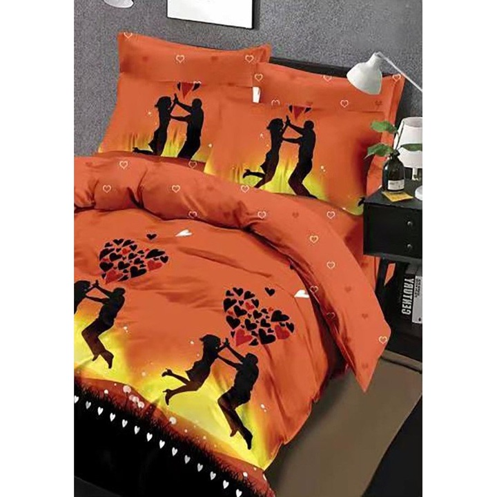 Dupla ágyneműgarnitúra, elasztikus, finom, 180x200 cm, 6 db, Ralex Pucioasa, szerelem