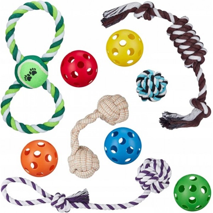 set 10x jucarii pentru catei mixte din bumbac si plastic gonga multicolor imagen 40_1_
6