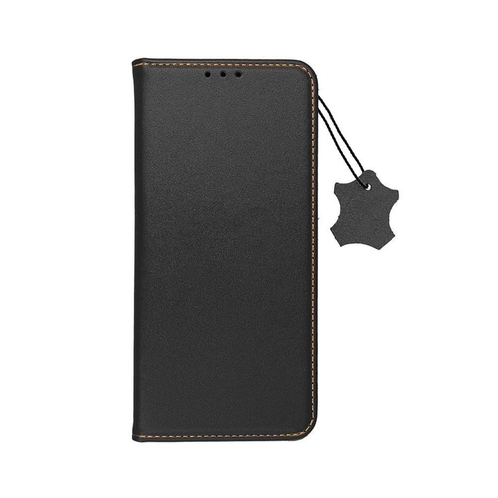 Флип калъф от естествена кожа, съвместим с Xiaomi Redmi 10 - Forcell Smart Pro черен