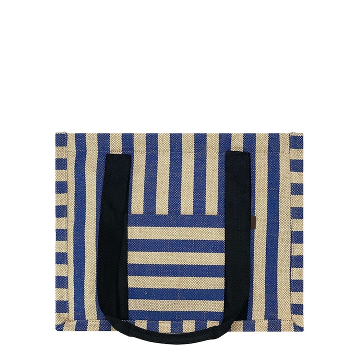 Napfényes bézs táska kék csíkokkal, 42x33