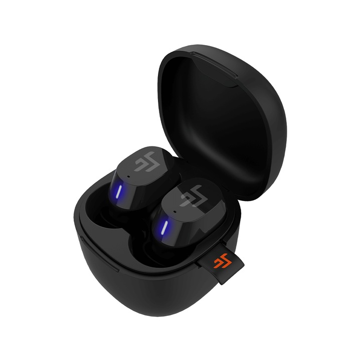 Bluetooth Fülhallgató True Wireless Crossbeats® EDGE Jet Black, Ultrahordozható, Bluetooth 5.0, Minimalista Dizájn, Érintésvezérlés, USB-C