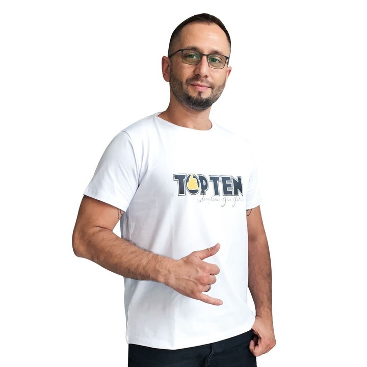 Tricou BJJ Hang Loose, Top Ten, Alb