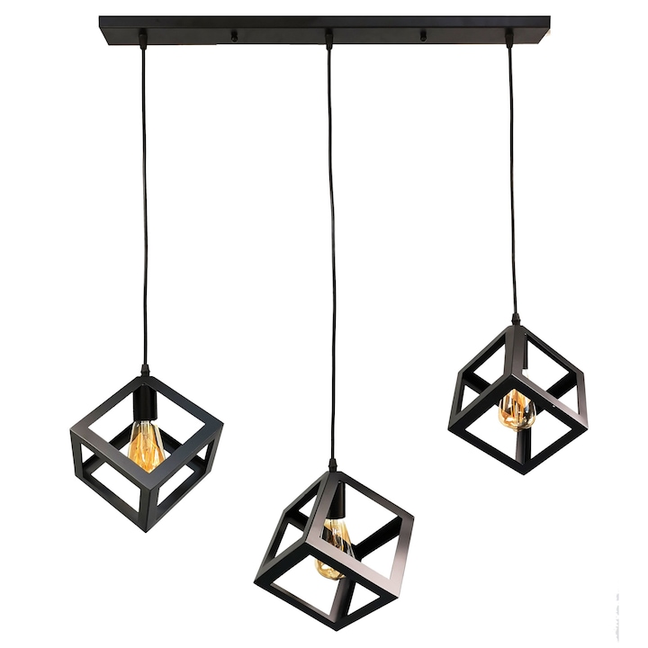 Lustra tip pendul, Arriel, 3 brate lungime reglabila, metal, negru, 3xE27, 85x120 cm