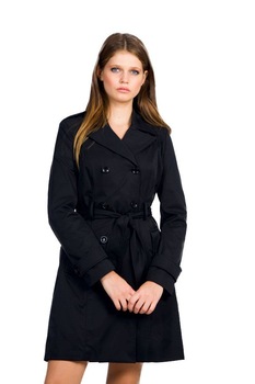 Trench gri de dama BE YOU cu doua randuri de nasturi, Negru, L Trench gri de dama BE YOU cu doua randuri de nasturi, Negru, L
