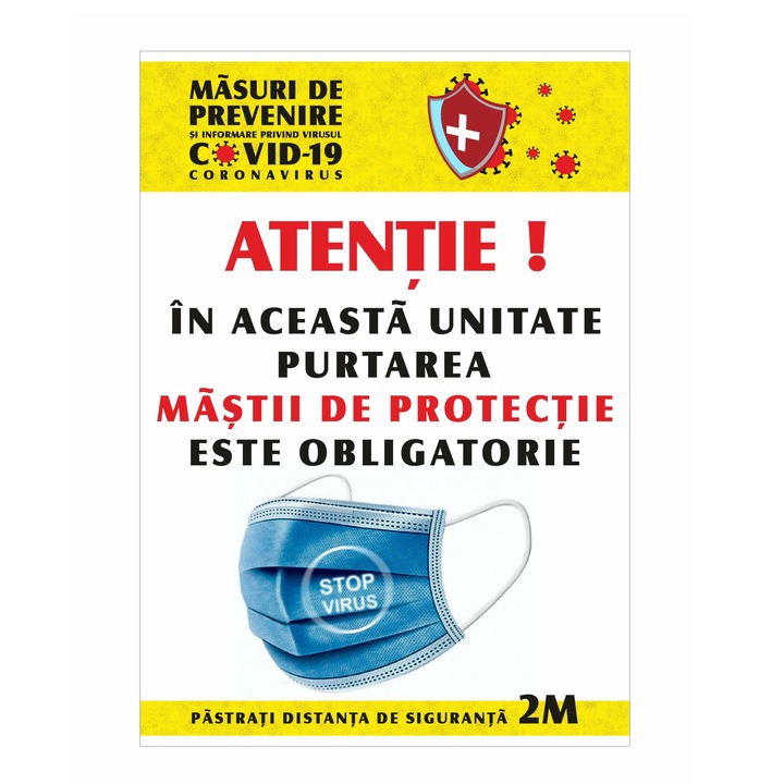 Indicator Autocolant Informare Covid 19, Format A5, 14.8 x 21 cm