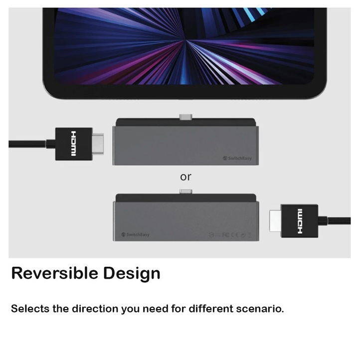 SwitchEasy SwitchDrive 6-in-1 USB-C Hub - мултифункционален USB-C хъб за свързване на допълнителна периферия за iPad Pro и MacBook с USB-C порт (тъмносив)