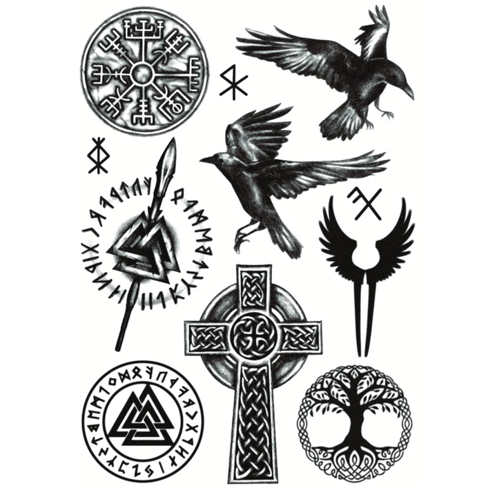 Tatuaj temporar, Flash Tattoos Romania, The viking, rezistent la apa, aplicare rapida, 15x21 cm