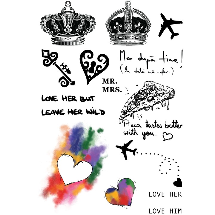 Tatuaj temporar, Flash Tattoos Romania, Couple Goals, rezistent la apa, aplicare rapida, 21 x 15 cm